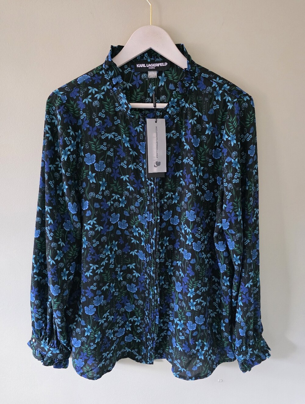 NWT Karl Lagerfeld L Whimsigoth Dark Romantic Garden Floral Longsleeve Blouse